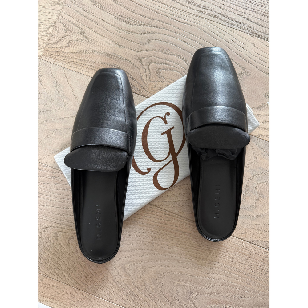 M.Gemi Black Leather Mules Loafers - Picture 2 of 7